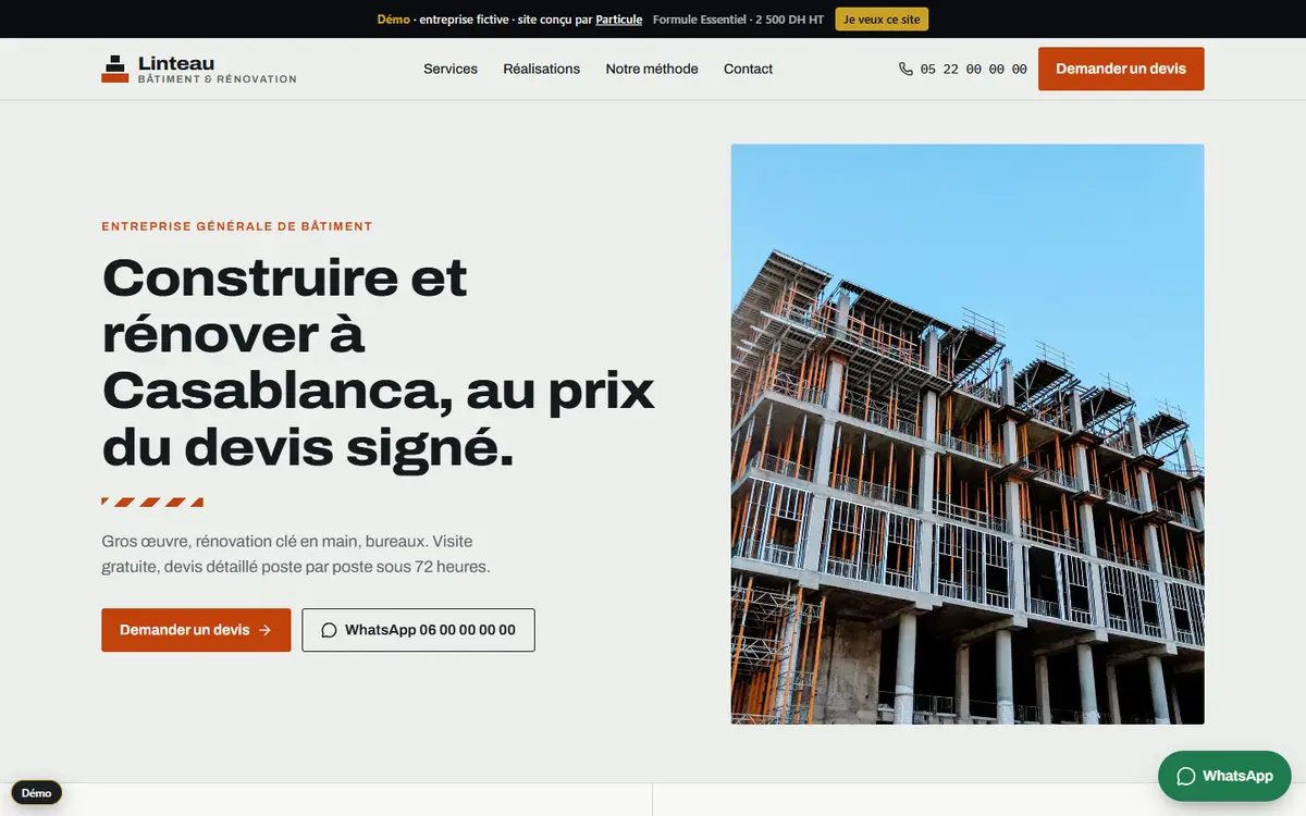 Home page of the Linteau Bâtiment demo
